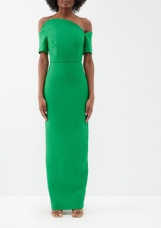 Roland Mouret - Asymmetric Off-the-shoulder Wool-blend Maxi Dress - Womens - Green