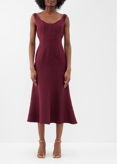 Roland Mouret - Off-the-shoulder Fitted Wool-blend Midi Dress - Womens - Maroon