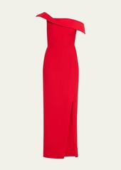 Roland Mouret Asymmetric Off-Shoulder Wool-Silk Maxi Dress