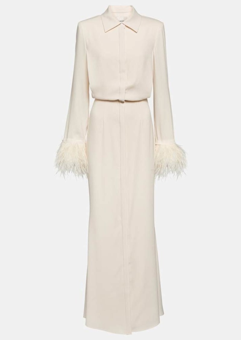 Roland Mouret Feather-trimmed crêpe maxi shirt dress