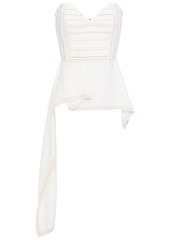 Roland Mouret Woman Allyson Asymmetric Strapless Embroidered Cady Peplum Top Ivory