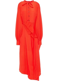 Roland Mouret - Bocana pussy-bow silk-jacquard midi dress - Red - UK 10