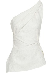 Roland Mouret Woman Braxton One-shoulder Frayed Cloqué Peplum Top Off-white