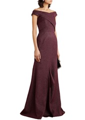 Roland Mouret - Ray off-the-shoulder metallic piqué gown - Purple - UK 16