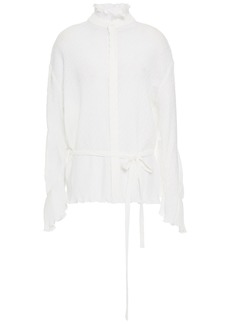Roland Mouret - Sparrow belted plissé crepe de chine blouse - White - UK 12