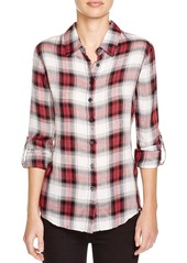 Romeo & Juliet Couture Womens Plaid Collared Button-Down Top