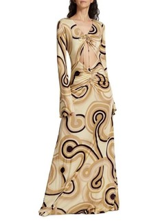 Ronny Kobo Casper Swirl Bell Sleeve Floor Length Dress