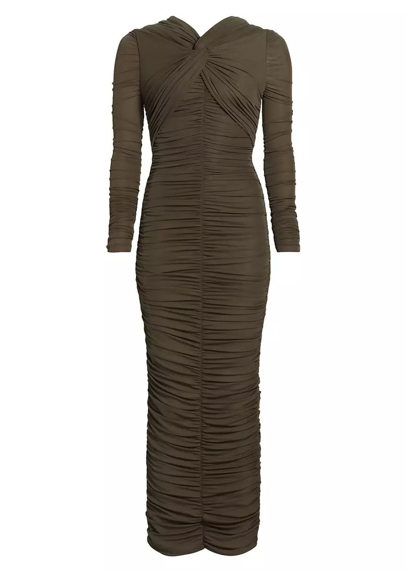 Ronny Kobo Derek Ruched Twist-Detail Maxi Dress