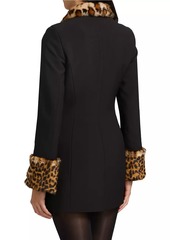 Ronny Kobo Lena Leopard Faux Fur-Trimmed Minidress