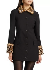 Ronny Kobo Lena Leopard Faux Fur-Trimmed Minidress