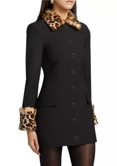 Ronny Kobo Lena Leopard Faux Fur-Trimmed Minidress