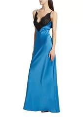 Ronny Kobo Malo Colorblocked Lace-Trimmed Satin Maxi Dress