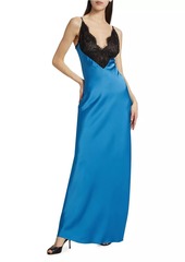 Ronny Kobo Malo Colorblocked Lace-Trimmed Satin Maxi Dress