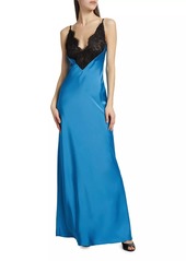 Ronny Kobo Malo Colorblocked Lace-Trimmed Satin Maxi Dress