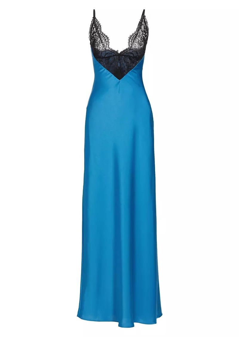 Ronny Kobo Malo Colorblocked Lace-Trimmed Satin Maxi Dress