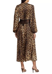 Ronny Kobo Melodie Satin Cheetah-Print Midi-Dress