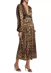 Ronny Kobo Melodie Satin Cheetah-Print Midi-Dress