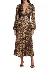 Ronny Kobo Melodie Satin Cheetah-Print Midi-Dress