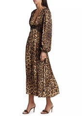 Ronny Kobo Melodie Satin Cheetah-Print Midi-Dress