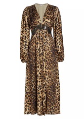 Ronny Kobo Melodie Satin Cheetah-Print Midi-Dress