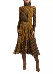 Ronny Kobo Noven Striped Mock-Turtleneck Midi-Dress