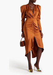 Ronny Kobo - Astrid pleated satin midi dress - Brown - S