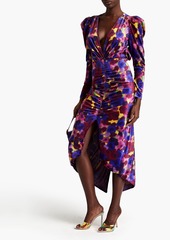 Ronny Kobo - Astrid printed stretch-velvet midi dress - Blue - XS