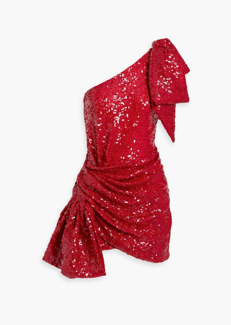 Ronny Kobo - Brit one-shoulder bow-embellished sequined stretch-tulle mini dress - Red - S