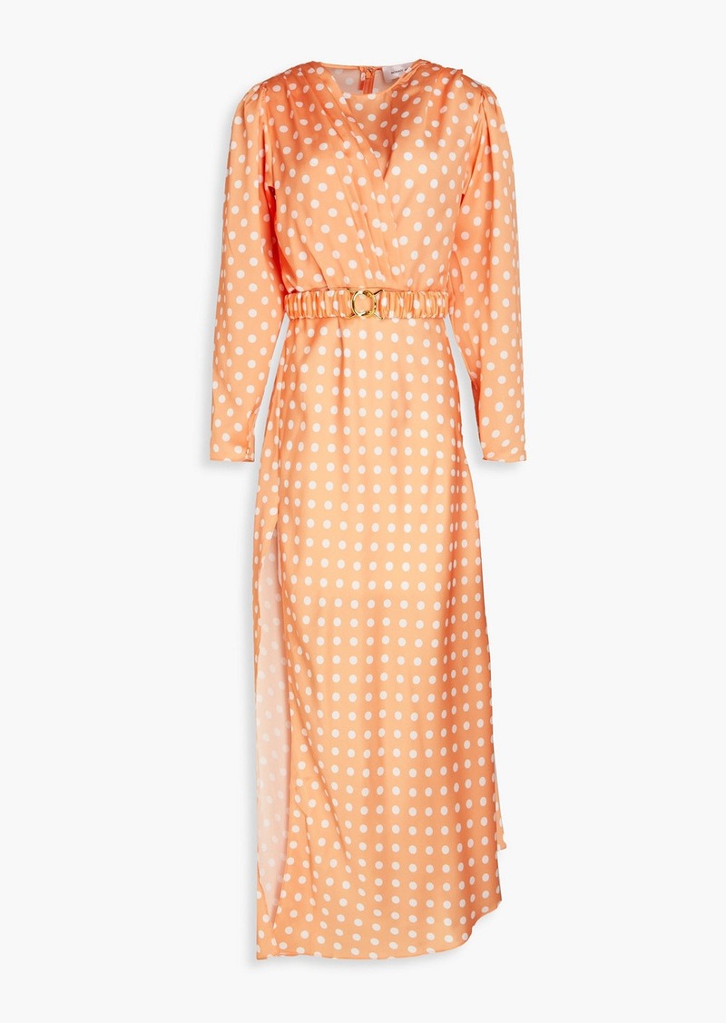 Ronny Kobo - Carmen pleated polka-dot satin maxi dress - Orange - XS