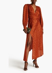 Ronny Kobo - Estelle wrap-effect satin-jacquard midi dress - Brown - S