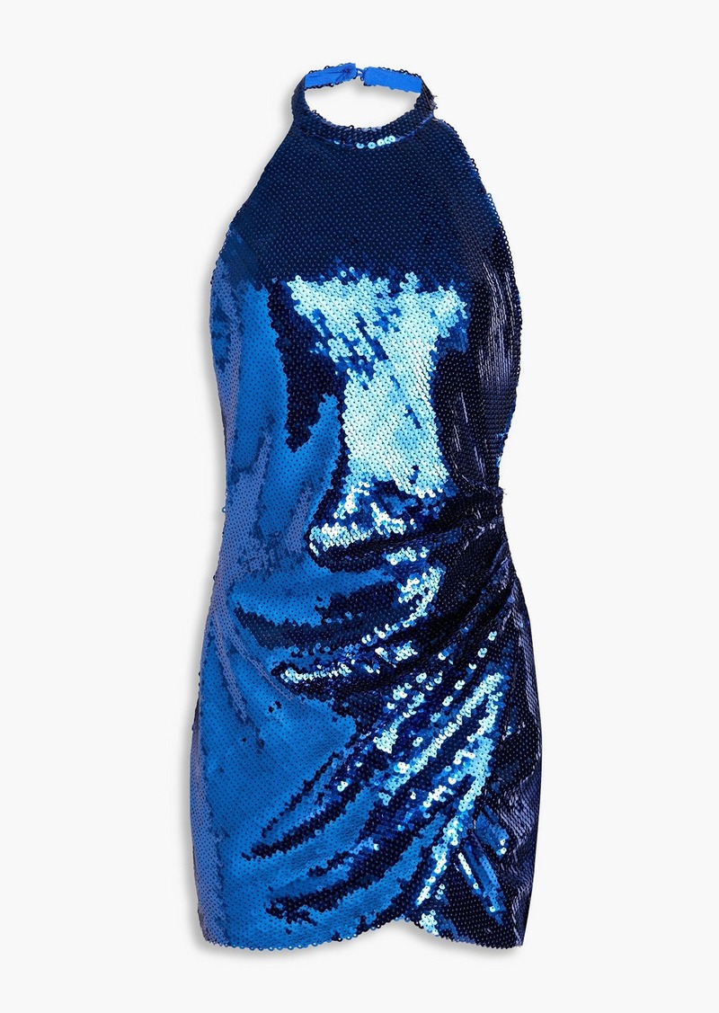 Ronny Kobo - Jo open-back wrap-effect sequined woven mini dress - Blue - M