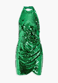 Ronny Kobo - Jo wrap-effect sequined stretch-tulle halterneck mini dress - Green - XS