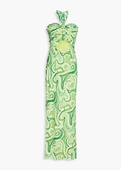 Ronny Kobo - Lopte cutout printed crepe halterneck maxi dress - Green - S
