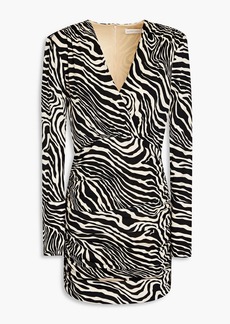 Ronny Kobo - Mariana wrap-effect ruched zebra-print jersey mini dress - Animal print - S