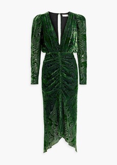 Ronny Kobo - Ruched devoré-velvet midi dress - Green - XS