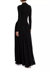 Ronny Kobo Speck Mock Turtleneck Pleated Gown