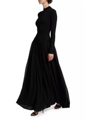 Ronny Kobo Speck Mock Turtleneck Pleated Gown