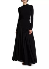 Ronny Kobo Speck Mock Turtleneck Pleated Gown