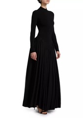 Ronny Kobo Speck Mock Turtleneck Pleated Gown