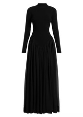 Ronny Kobo Speck Mock Turtleneck Pleated Gown