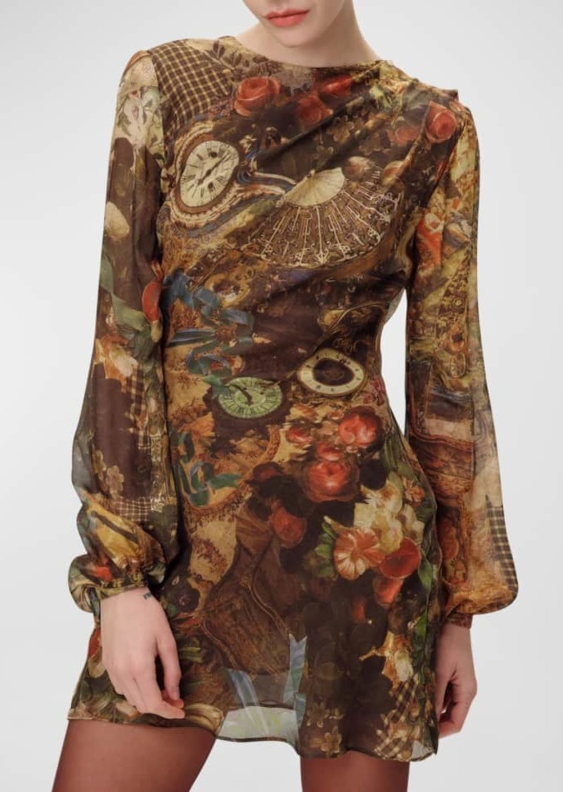 Ronny Kobo Timbra Abstract-Print Silk Chiffon Mini Dress