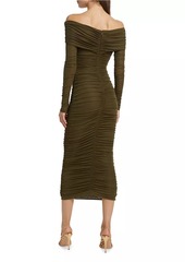 Ronny Kobo Varonica Ruched Off-The-Shoulder Midi-Dress