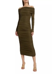 Ronny Kobo Varonica Ruched Off-The-Shoulder Midi-Dress