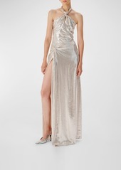 Ronny Kobo Zane Sequin Halter Slit Gown