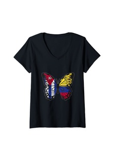 Roots Womens Cuba and Colombia Mix Butterfly Half Cuban half Colombian V-Neck T-Shirt