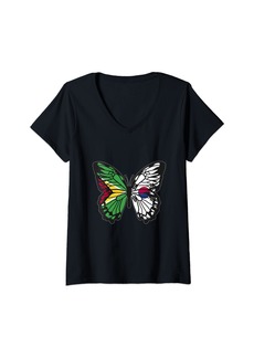 Roots Guyana South Korea Mix Butterfly Half Guyanese South Korean V-Neck T-Shirt
