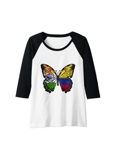 Roots India and Colombia Mix Butterfly Half Indian half Colombian Raglan Baseball Tee