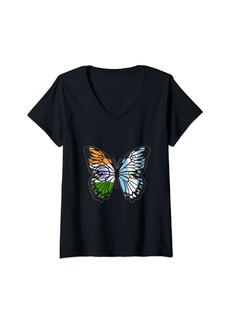 Roots India and Guatemala Mix Butterfly Half Indian Guatemalan V-Neck T-Shirt