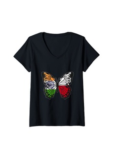 Womens India and Poland Mix Butterfly Half Indian half Polish Roots V-Neck T-Shirt