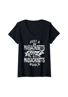 Roots Just A Massachusetts Girl In A Massachusetts World V-Neck T-Shirt